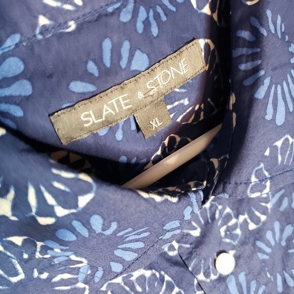 Slate & Stone Bates Mens XL Floral Indigo TyeDye Short Sleeve Button Up - Picture 5 of 9